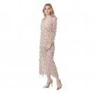 MYPF-Women\'s Sexy Gold Sequined Fringed V-Neck Maxi Dress Bling Bling Evening Club Party Sexy Chiff