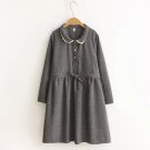 Vintage plaid lacing peter pan collar wool thick autumn winter long sleeve drawstring dress