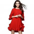 Spring Summer 2017 Red Dress Woman Flare Sleeve Ruffle Fringe Short Loose Red Dresses Half Sleeve Ca