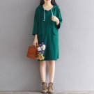 Women Casual V Neck Hoody Short A Line Long Sleeve Party Dresses Solid Plain Dress  vestidos M L XL 