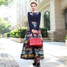 HIGH QUALITY Fashion 2017 Winter Long Dress Women\'s Long Sleeve Wool Patchwork Painting Print Plus 