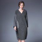 SuperAen Loose Long-sleeved Europe Woolen Dress Wild Big Size Cotton Fashion Women Dress V-neck Autu