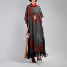 Women Autumn Winter half Sleeve Tassel Round Neck Dress Ladies Bat Sleeve Loose Woolen Dress Printed