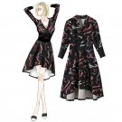 New 2017 autumn winter fashion women long sleeve sexy v-neck irregular dress chains pattern print ca