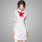 High Quality Brand Fashion Runway Dress Women Elegant Long Sleeve Autumn Dress Hollow Out Embroidery
