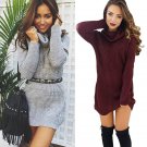 Women Woolen Dress Autumn Winter Fashion Dresses Sexy High Necked Long Sleeve Dress Women Knitting C