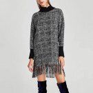 2017 Women european stand neck UK7298 za full sleeve woolen warm grid dresses tassels Dresses Hot Sa