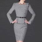 2017 Winter Women\'s OL Elegant Dresses Fashion o-neck Long Sleeve Slim career woolen Dress free shi