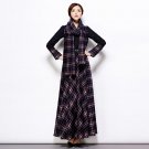 2017 Spring New Women Plaid Wool Dress Casual Maxi Long Dress Plus Size Long Sleeve Woolen Dress S-4