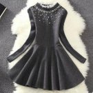 Women 2016 New Autumn Sweet temperament Slim Woolen Long sleeve Lace Collar Beaded Female Dress
