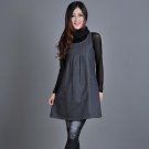 Woman spring plus size Solid Sleeveless O-neck Knee-length loose 30% woolen A-line dresses female au