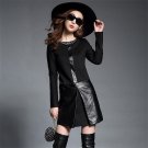 PU Leather Dress Women 2016Autummn and Winter Women Woolen Dress PU Leather Stitching Slim Long Slee