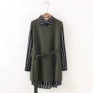Plus size woolen and chiffon Sashes women dress 2017 fashion long sleeve ladies autumn vestidos fema