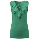 CELMIA Women Sexy Ruffles Blusas 2017 Summer Blouses Shirts Lace Up V-neck Sleeveless Stretch Slim F