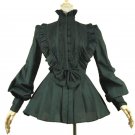 Victorian Gothic Pleated Steampunk Black Blouse Top Shirt Theater Vampire Reenactment Clothing