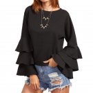 2017 NEW Womens Fashion Blouses Shirts Autumn Spring Elegant Ladies O-Neck Flounce Long Sleeve Solid