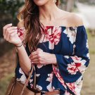 2017 Autunm Women Tops Floral Print Blouses Sexy Flare Sleeve Vintage Slash Neck Off Shoulder Shirts