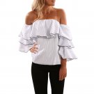 2017 Fashion Ruffles Striped White Blouse blusas mujer Summer Autumn Off Shoulder Long Sleeve Top Sh