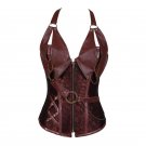 Sexy Women Halter PU Leather Corset Lace up Boned with Chains Gothic Carnival Clubwear Bustier Waist