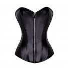 Hot Sell Black Faux Leather Front Zipper Sexy Bone Gothic Overbust Lace Up Slimming Corset And Busti