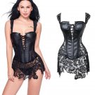 Womens Sexy Corsets Faux Leather Steampunk Gothic Clothing Long Fashion Black Green Corset Lace Up B