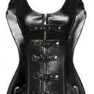 Free shipping New Sexy Women Gothic Punk Black Faux Leather Plastic Boned Shaper Overbust Lace Up Pl