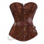 Women\'s Sexy Brown Jacquard Gothic Corset Steampunk Faux Leather Chains Bustier Waist Sliming Plus 