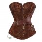 Women\'s Sexy Brown Jacquard Gothic Corset Steampunk Faux Leather Chains Bustier Waist Sliming Plus 