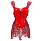 Gothic Sexy Women Black Red PVC Vinyl Overbust Corset Dress Plus Size S-6XL Top