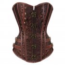 Steampunk Gothic Corset Brown/Black Jacquard Lace Up Boned Overbust Bustier Clubwear Body Shaper Plu