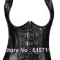 New Women Black Steampunk Leather Corsets Sexy Gothic Bustiers Lingerie Twinset S-2XL