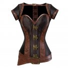 Steampunk Corset Spiral Steel Boned Brown Leather Waist Gothic Bustier with Jacket halter Lingerie h
