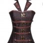 Steampunk Corset Spiral Steel Boned Brown Leather Waist Gothic Bustier with Jacket halter Lingerie h