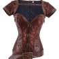 Steampunk Corset Spiral Steel Boned Brown Leather Waist Gothic Bustier with Jacket halter Lingerie h