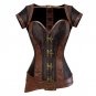 Steampunk Corset Spiral Steel Boned Brown Leather Waist Gothic Bustier with Jacket halter Lingerie h
