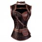 Steampunk Corset Spiral Steel Boned Brown Leather Waist Gothic Bustier with Jacket halter Lingerie h