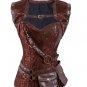 Steampunk Corset Spiral Steel Boned Brown Leather Waist Gothic Bustier with Jacket halter Lingerie h