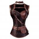 Gothic Steampunk Corset Sexy Burlesque Lace up Boned Clothing Brown Leather with Jacket Clubwear Plu