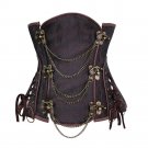 Steampunk Underbust Corset Gothic Spiral Steel Boned Double-buckle with Chains Waist cincher Bustier