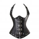 Gothic Straps Faux Leather Underbust Corset Spiral Steel Boned Clubwear Lingerie Push Up Bustier S-2