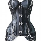 Gothic Faux Leather Steampunk Corset Zipper and Rivet Spiral steel buckles Black Waist Trainer Busti