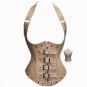 Wechery Steampunk Corset Leather Corset Underbust Vest Gothic Studded Steel Boned Waist Corsets and