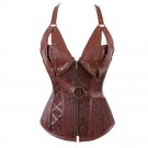 Steampunk Corset Faux Leather Burlesque Clubwear Lace up Boned with Chains Gothic Carnival Clothing 