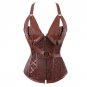 Steampunk Corset Faux Leather Burlesque Clubwear Lace up Boned with Chains Gothic Carnival Clothing
