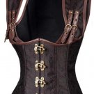 New Sexy Women Gothic Corset Punk Brown Black Faux Leather Steel Boned Bustiers Lace Up Plus Size Wa