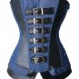 Sexy Gothic Steampunk Overbust Corset Faux Leather and Denim Jean Bustiers Top zipper side Plus Size
