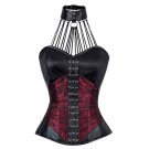 Retro Steampunk Corset Women Zipper Wine Brocade Bustiers Corsets Top Gothic Sexy lingerie halter Co