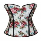 Retro Sexy Gothic Corset flower printed white color iron button front over bust corset lingerie for 