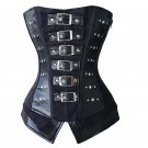 Retro Buckle Women Corset Sexy Lingerie Black Rivet Steampunk PU Leather Gothic Chest Binder Tummy C