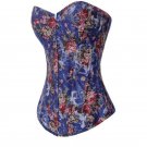 2016 New Floral Cowboy Corset With G-string Blue Gothic Overbust Corsets And Bustiers For Women Sexy